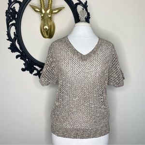 Ann Taylor Brown and Cream Crochet Short Sleeves Top
